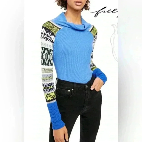 Free People Prism Sweater Blue Bell Combo Size S/P Classic Ribbed Turtleneck - Picture 12 of 12